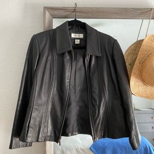 Women’s petite excelled leather scuba jacket